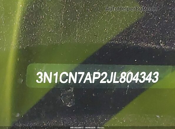 3N1CN7AP2JL804343 2018 NISSAN VERSA Black Vista del compartimento del motor
