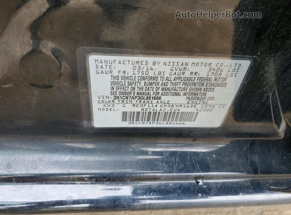 3N1CN7AP3GL881666 2016 NISSAN VERSA Black Շարժիչի բաժամունքի տեսք