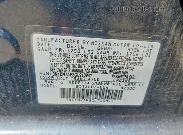 3N1CN7AP3GL910941 2016 NISSAN VERSA Blue 