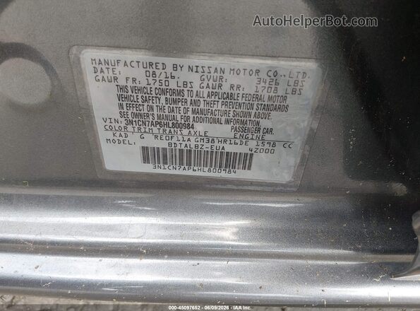 3N1CN7AP6HL800984 2017 NISSAN VERSA Gray Engine compartment view
