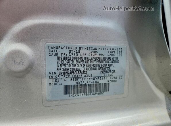 3N1CN7AP8GL824802 2016 NISSAN VERSA Silver ძრავის განყოფილების ხედი