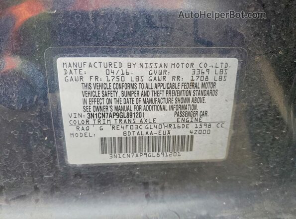 3N1CN7AP9GL891201 2016 NISSAN VERSA Blue Շարժիչի բաժամունքի տեսք