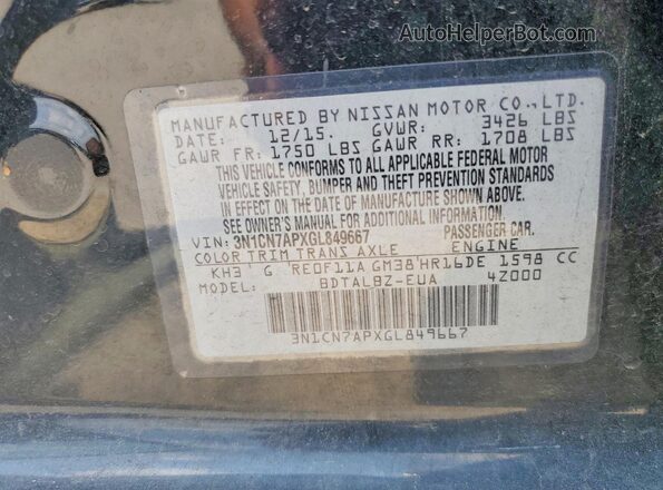 3N1CN7APXGL849667 2016 NISSAN VERSA Black Շարժիչի բաժամունքի տեսք