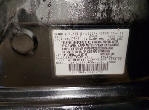 3N1CN8DV2LL846742 2020 NISSAN VERSA Black უკანა სავარძლების ხედი