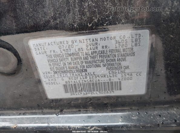 3N1CN8DV2LL902839 2020 NISSAN VERSA Black Вид підкапотного простору