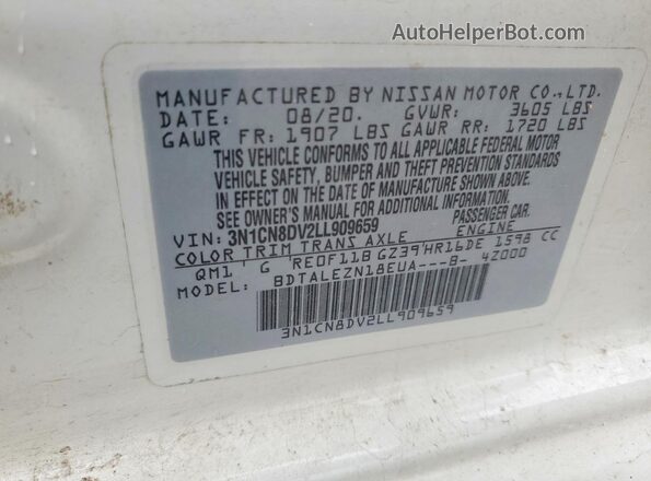 3N1CN8DV2LL909659 2020 NISSAN VERSA White Widok komory silnika