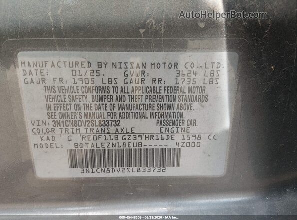 3N1CN8DV2SL833732 2025 NISSAN VERSA Gray ძრავის განყოფილების ხედი