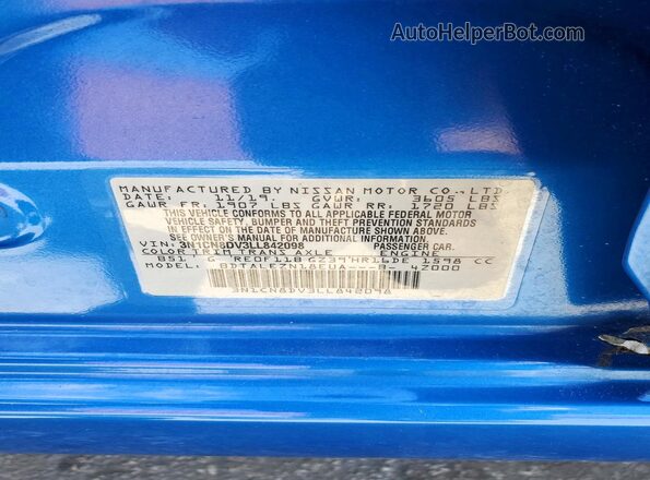 3N1CN8DV3LL842098 2020 NISSAN VERSA Синий Вид подкапотного пространства