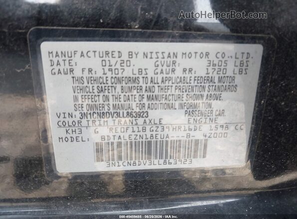 3N1CN8DV3LL863923 2020 NISSAN VERSA Black Շարժիչի բաժամունքի տեսք