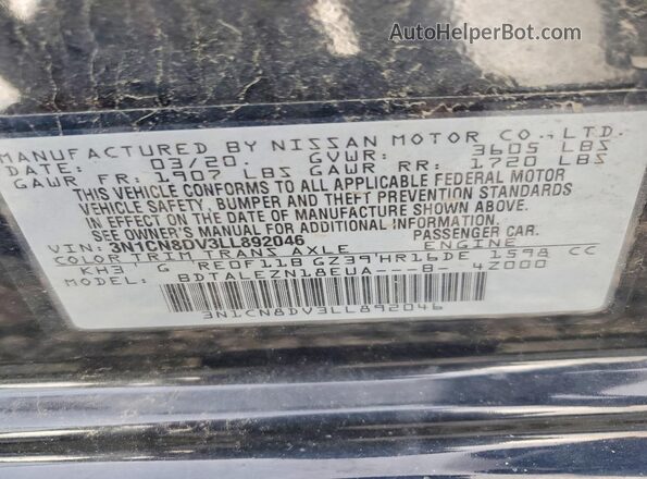 3N1CN8DV3LL892046 2020 NISSAN VERSA Black Widok naklejki z numerem VIN