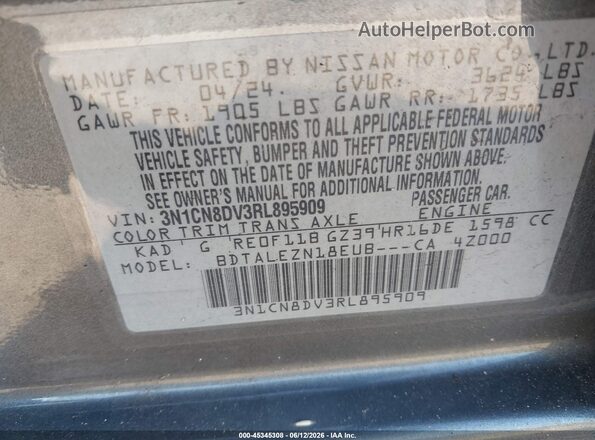 3N1CN8DV3RL895909 2024 NISSAN VERSA Серый Вид подкапотного пространства