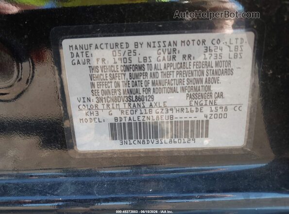 3N1CN8DV3SL860129 2025 NISSAN VERSA Black Вид підкапотного простору