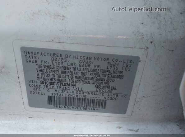 3N1CN8DV7PL824144 2023 NISSAN VERSA White Vista del compartimento del motor