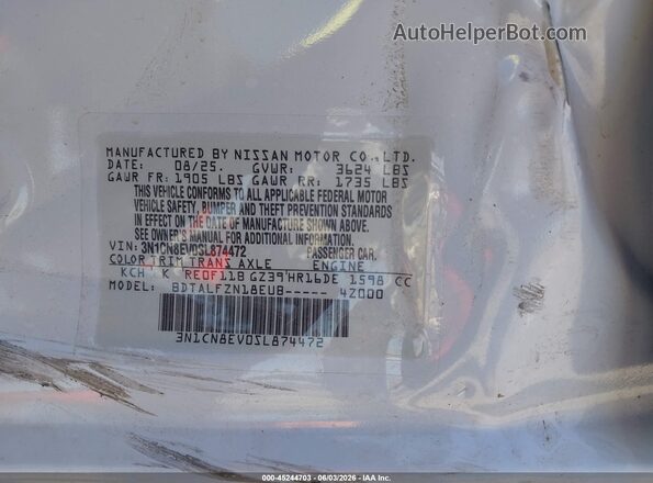 3N1CN8EV0SL874472 2025 NISSAN VERSA Серый Вид подкапотного пространства