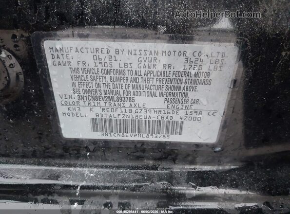 3N1CN8EV2ML893785 2021 NISSAN VERSA Black ძრავის განყოფილების ხედი