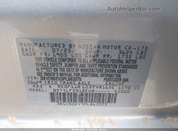 3N1CN8EV3PL863375 2023 NISSAN VERSA Silver Շարժիչի բաժամունքի տեսք