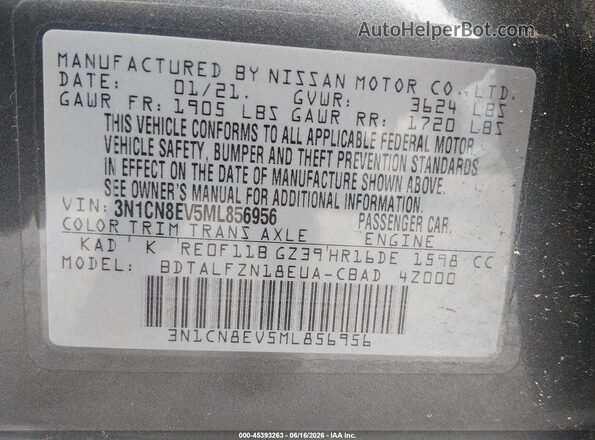 3N1CN8EV5ML856956 2021 NISSAN VERSA Gray Engine compartment view