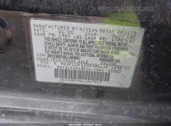 3N1CN8EV6LL869567 2020 NISSAN VERSA Black ძრავის განყოფილების ხედი
