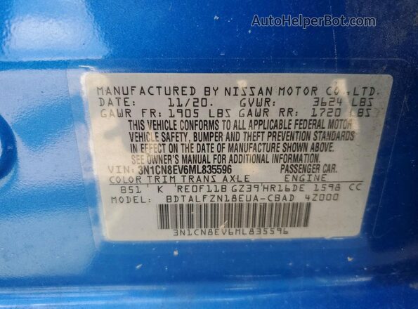 3N1CN8EV6ML835596 2021 NISSAN VERSA Blue Widok komory silnika