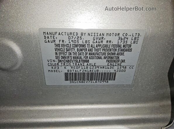 3N1CN8EV7SL870998 2025 NISSAN VERSA Silver 