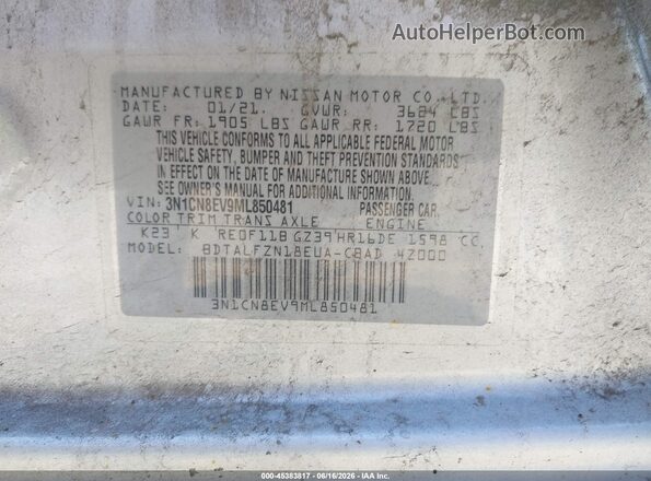 3N1CN8EV9ML850481 2021 NISSAN VERSA Silver Vista del compartimento del motor