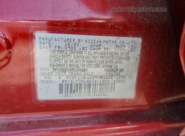 3N1CN8EVXML846584 2021 NISSAN VERSA Red 