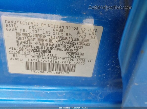 3N1CN8EVXML889290 2021 NISSAN VERSA Синий Вид подкапотного пространства