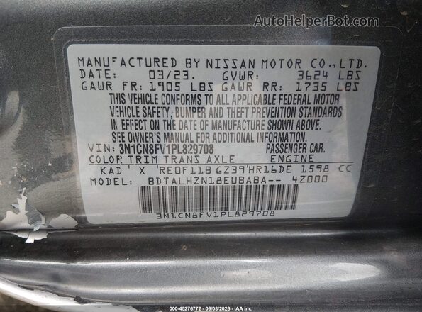 3N1CN8FV1PL829708 2023 NISSAN VERSA Gray Շարժիչի բաժամունքի տեսք