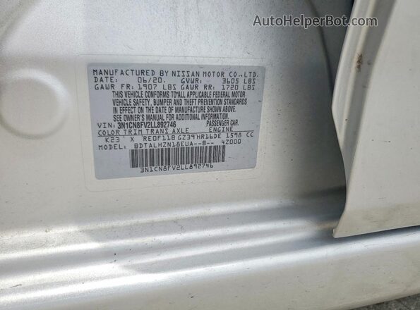 3N1CN8FV2LL892746 2020 NISSAN VERSA Silver Engine compartment view