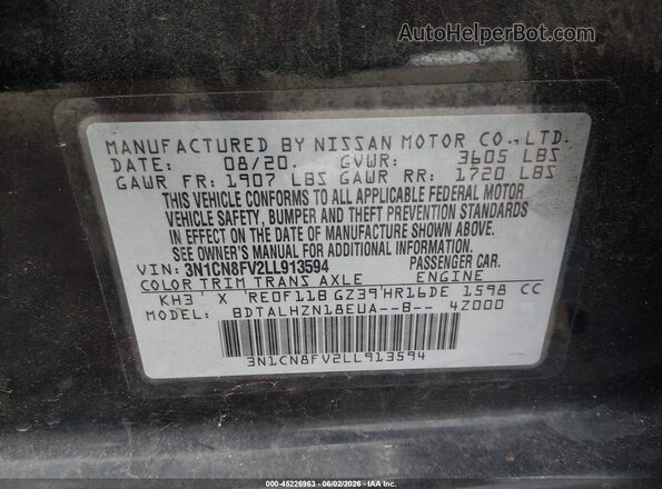 3N1CN8FV2LL913594 2020 NISSAN VERSA Black Vista del compartimento del motor