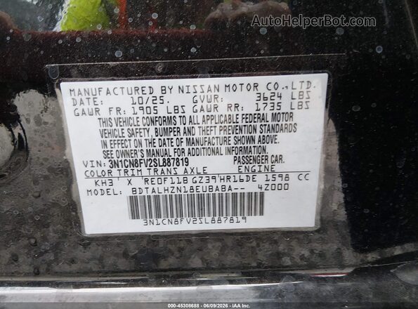 3N1CN8FV2SL887819 2025 NISSAN VERSA Black Շարժիչի բաժամունքի տեսք
