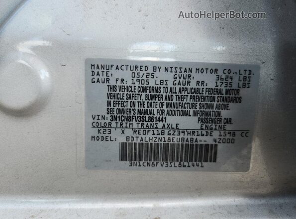 3N1CN8FV3SL861441 2025 NISSAN VERSA Silver VIN sticker view