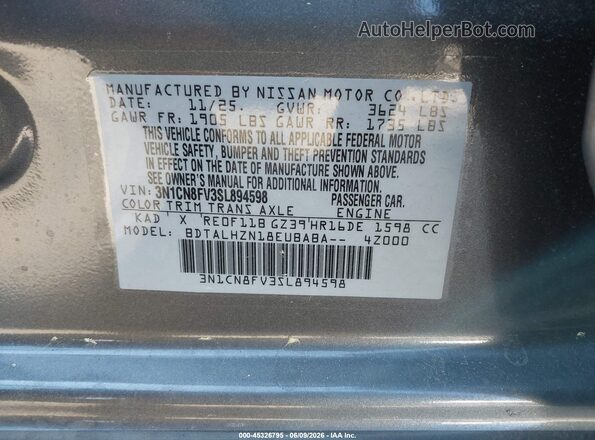 3N1CN8FV3SL894598 2025 NISSAN VERSA Золотой Вид подкапотного пространства