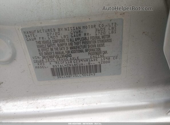 3N1CN8FV5LL904243 2020 NISSAN VERSA Silver Widok komory silnika