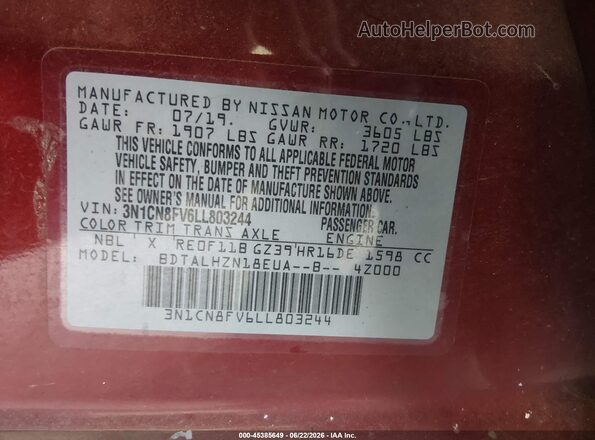 3N1CN8FV6LL803244 2020 NISSAN VERSA Red Vista del compartimento del motor
