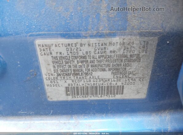 3N1CN8FV9ML879512 2021 NISSAN VERSA Blue ძრავის განყოფილების ხედი