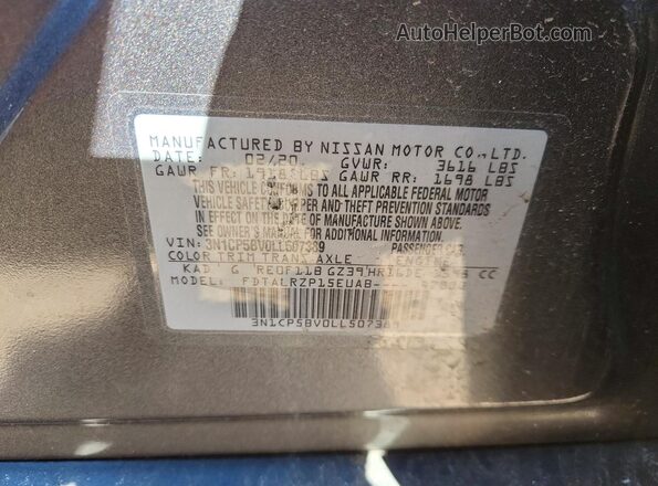3N1CP5BV0LL507389 2020 NISSAN KICKS Gray 