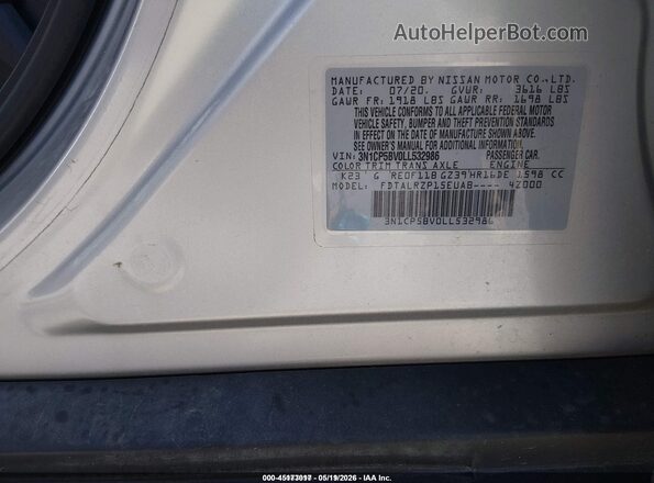 3N1CP5BV0LL532986 2020 NISSAN KICKS Silver 