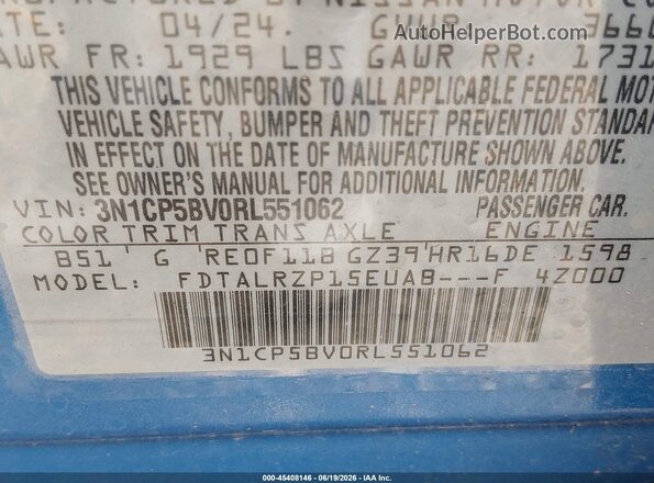 3N1CP5BV0RL551062 2024 NISSAN KICKS Blue Вид підкапотного простору