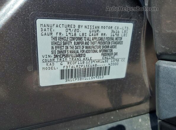 3N1CP5BV1LL549313 2020 NISSAN KICKS Gray 