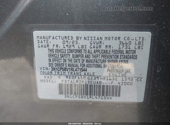3N1CP5BV1RL471544 2024 NISSAN KICKS Gray Engine compartment view