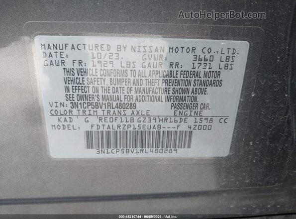 3N1CP5BV1RL480289 2024 NISSAN KICKS Серый Вид подкапотного пространства