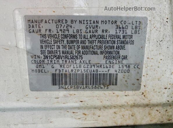 3N1CP5BV1RL582675 2024 NISSAN KICKS White Widok naklejki z numerem VIN