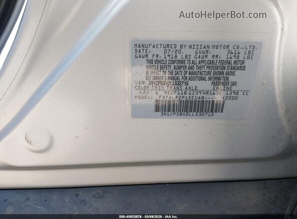 3N1CP5BV2LL532715 2020 NISSAN KICKS Серебряный 