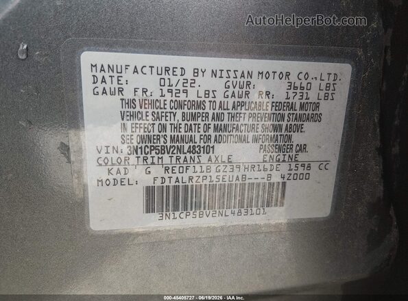 3N1CP5BV2NL483101 2022 NISSAN KICKS Gray Вид підкапотного простору