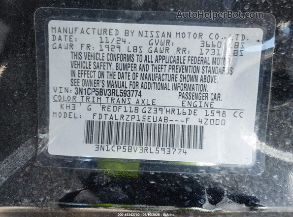 3N1CP5BV3RL593774 2024 NISSAN KICKS Black Engine compartment view