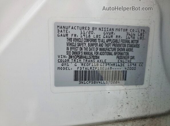 3N1CP5BV4LL570284 2020 NISSAN KICKS White Սալոնի 360 աստիճան տեսք