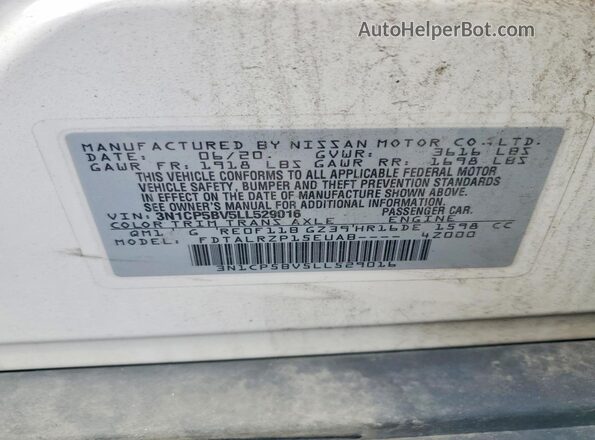3N1CP5BV5LL529016 2020 NISSAN KICKS White 