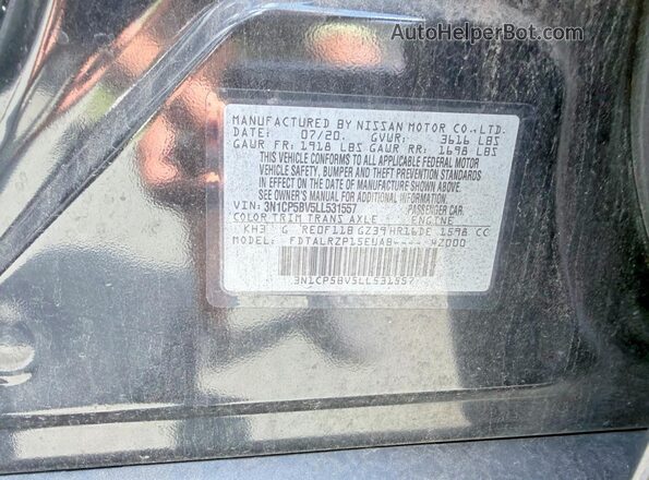 3N1CP5BV5LL531557 2020 NISSAN KICKS Black Vista de los asientos traseros