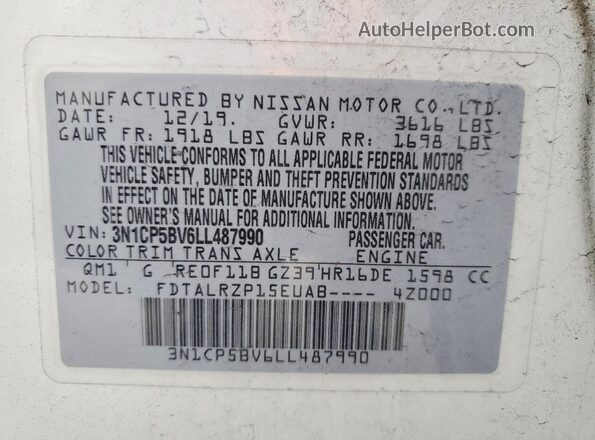 3N1CP5BV6LL487990 2020 NISSAN KICKS White Вид підкапотного простору